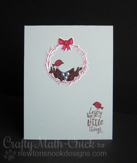Little Birdie wreath card by Crafty Math-Chick | Happy Little Thoughts Stamp set by Newton's Nook Designs #newtonsnook