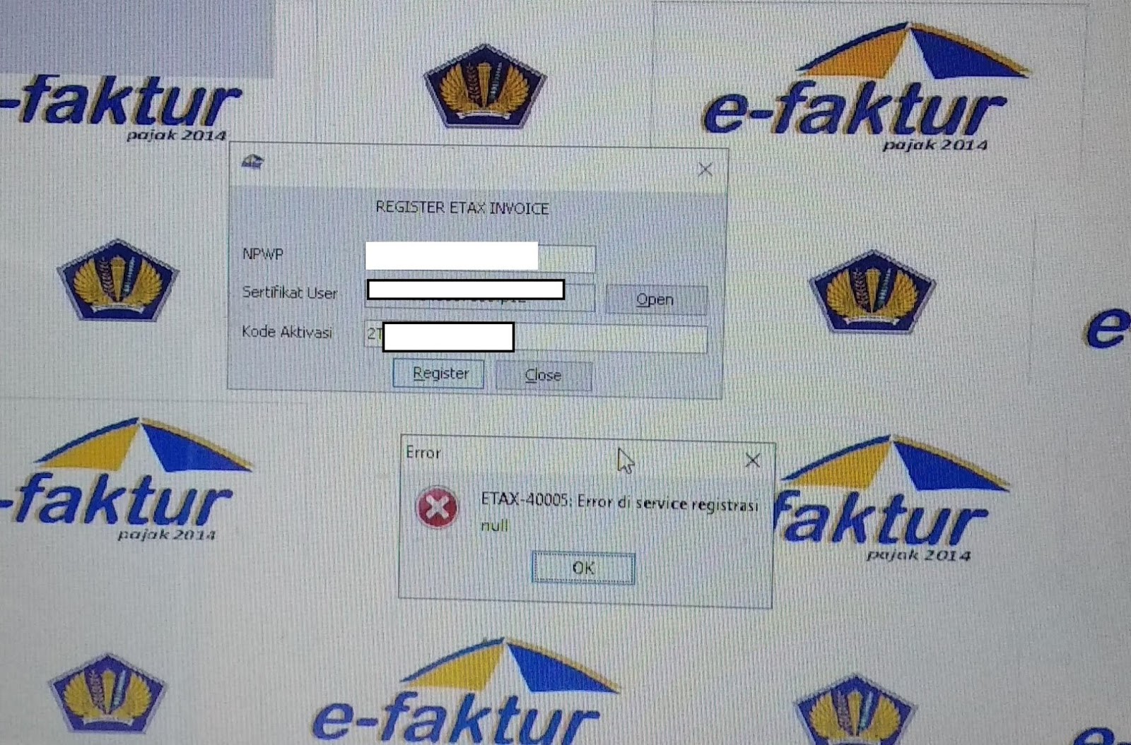 Error Efaktur Error ETAX40005 Error di service