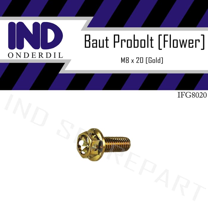 Baut-Baud Probolt-Pro Bolt Flower Gold-Emas M8X20-8X20-8 X 20 Kunci 12 Juara