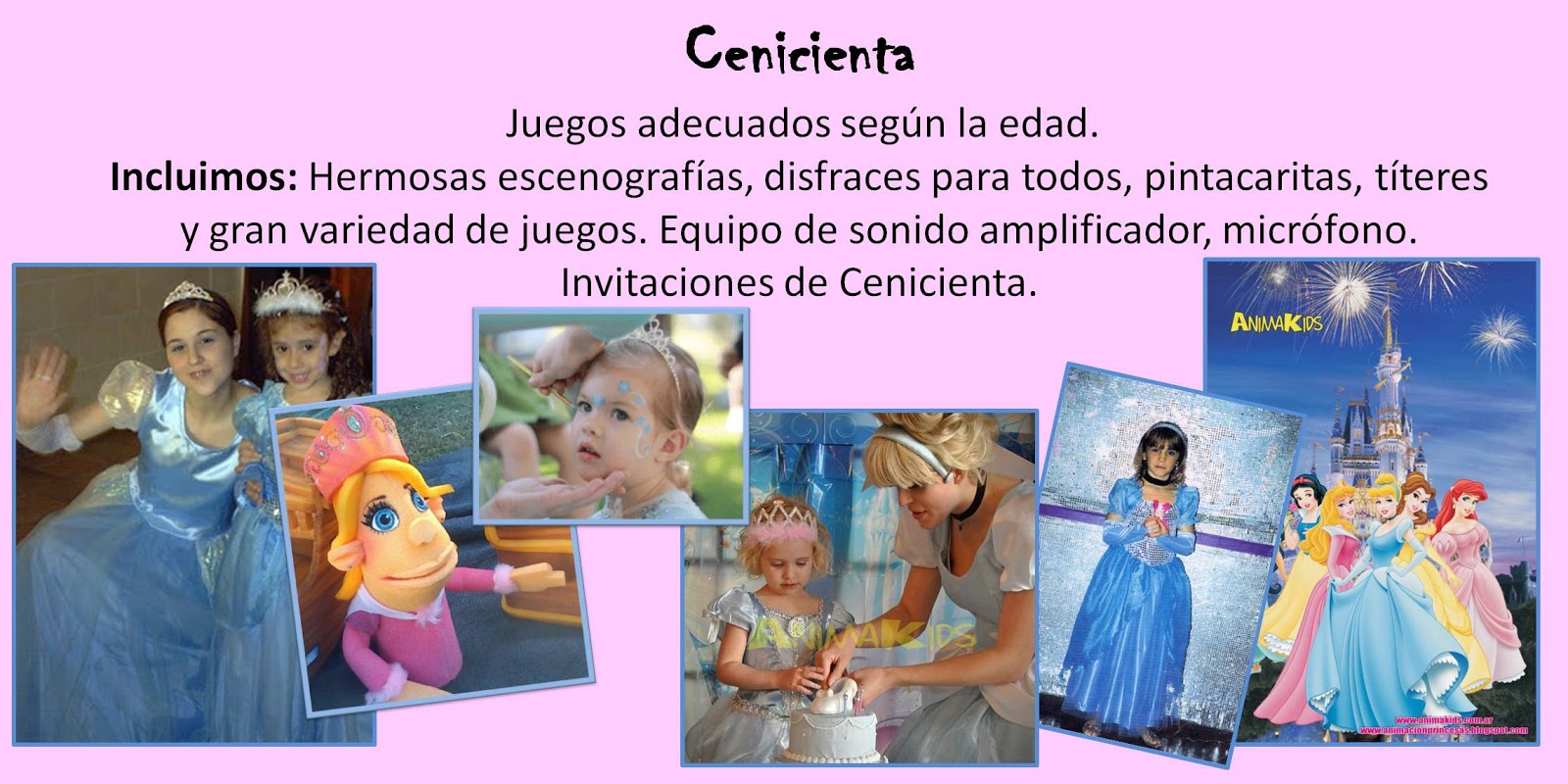 Animación infantil de cumpleaños Cenicienta y princesas