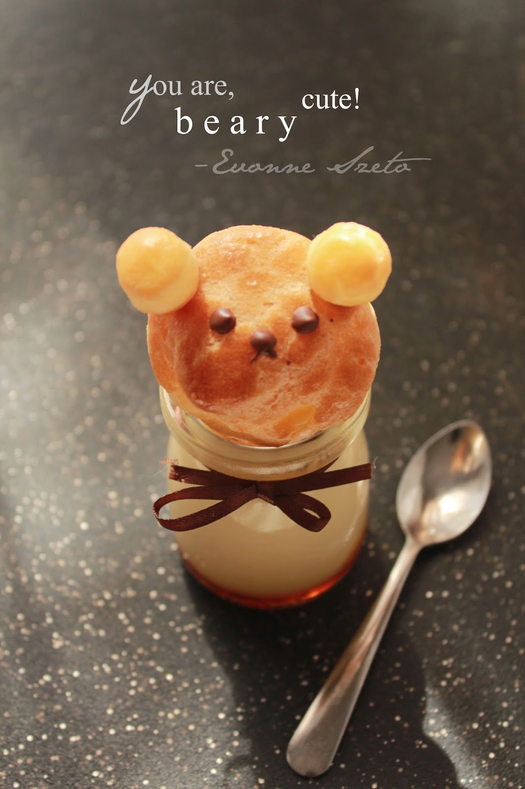 sweet from the heart Bear Cream Puffs and Creme Caramel in a Jar