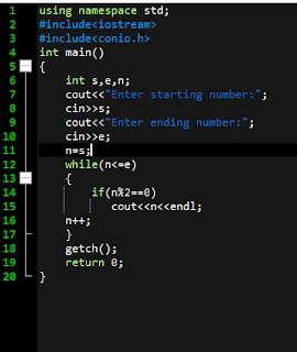 Program that get start and end point and display even number in given ...