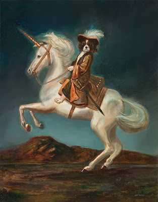 Dog Portrait with Unicorn Oil Painting by Jeff Ward Fantasy Art by Jeff Ward
