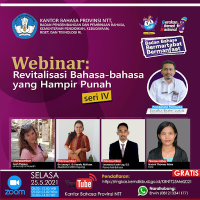 flyer webinar bertajuk Revitalisasi Bahasa-bahasa yang Hampir Punah Seri IV