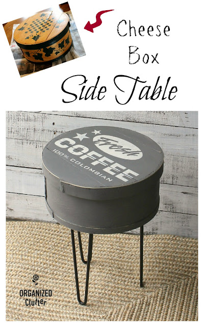 DIY Repurposed Cheese Box Becomes A Fun Side Table #repurposed #stencil #oldsignstencils #coffee #dixiebellepaint