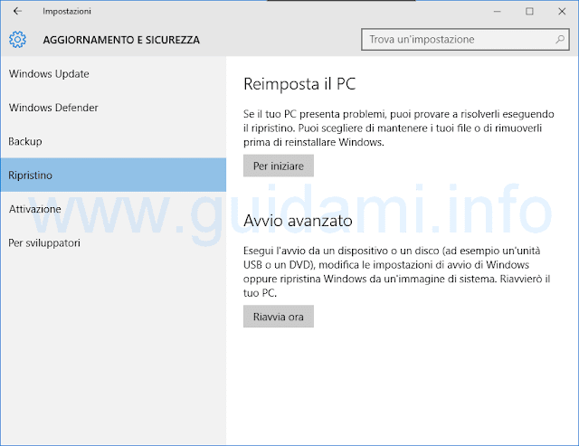 Windows 10 Impostazioni Reimposta il PC