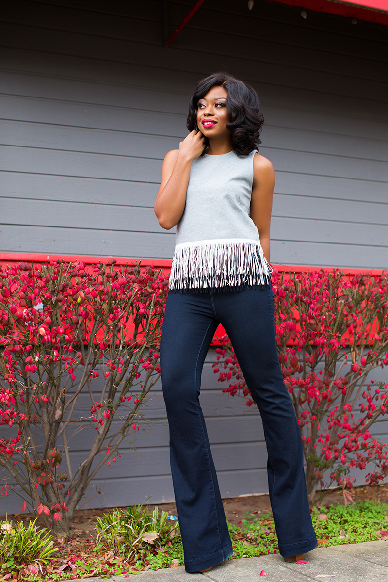 JCrew fringe top and jbrand  flare jeans on www.jadore-fashion.com