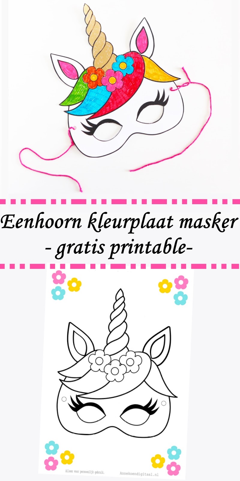 Blog over Feestelijke Traktaties, Printables, Tables en Taart!: Eenhoorn masker kleurplaat - Gratis printable