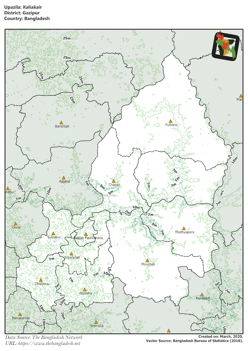 Kaliakair Upazila Elevation Map Gazipur District Bangladesh