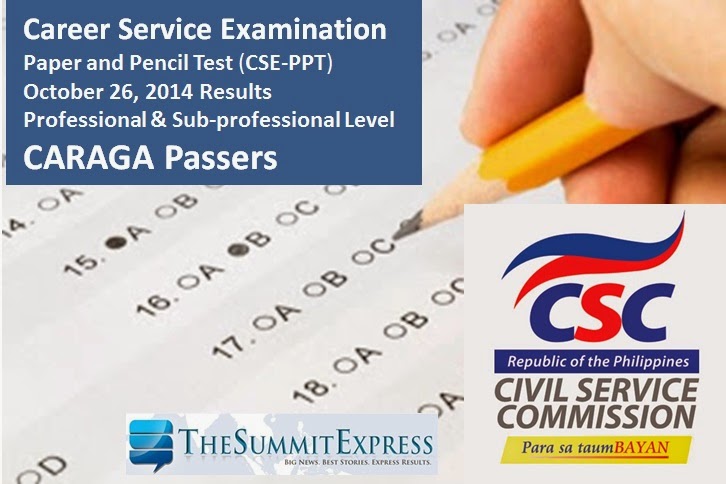 October 2014 Civil Service Exam Results (CSE-PPT) CARAGA Passers