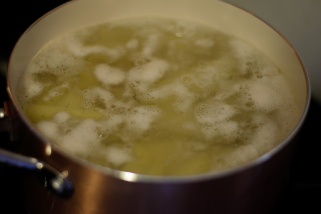 Potatoes JUST at a boil. 