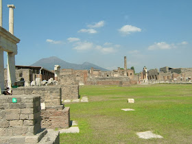 The ruins of Pompeii, with Vesuvius in the distance as a constant reminder of the Roman city's history
