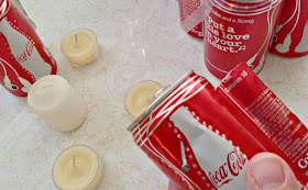 Close up of DIY Mini Can Lanterns Coca-Cola Mini Cans