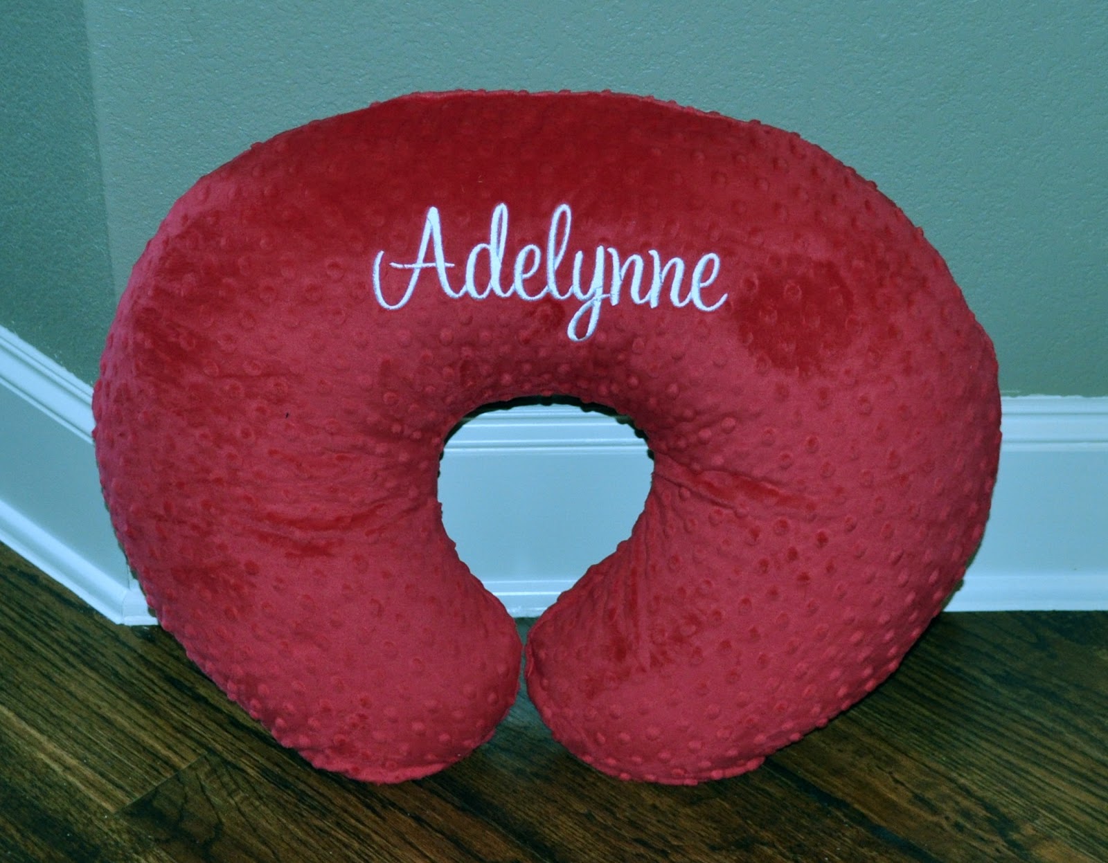 Precious and Prosperous Designs Monogrammed Red Minky Dot Boppy Cover