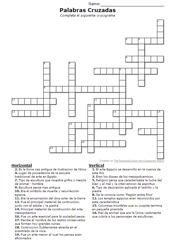 Historia del Arte "Operación Dinamita" Crucigrama Artes antiguos