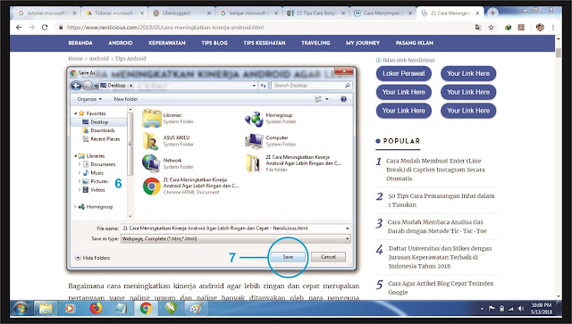 Pilih sub tab menu Save Page As cara menyimpan halaman web offline pc