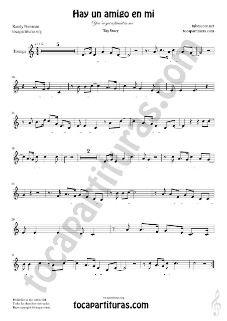  Trompa y Corno Francés Partitura de Hay un amigo en mi en Mi bemol Sheet Music for French Horn Music Score