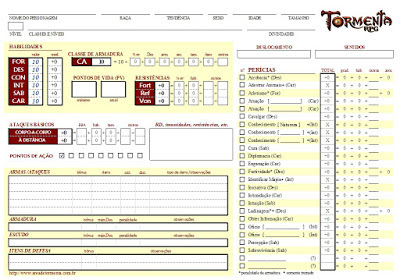 Ficha de Tormenta RPG em Excel versão Área de Tormenta