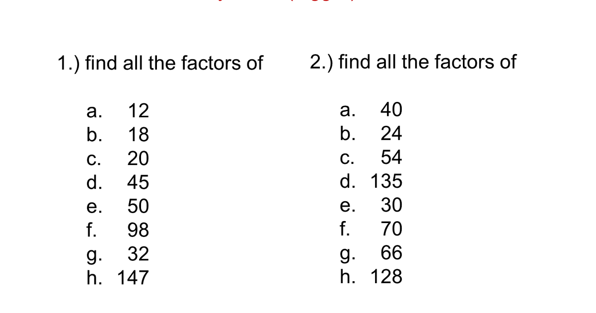 prime factors numbers list prime factors numbers list