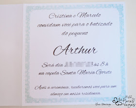 convite artesanal provençal anjinho batismo batizado azul branco