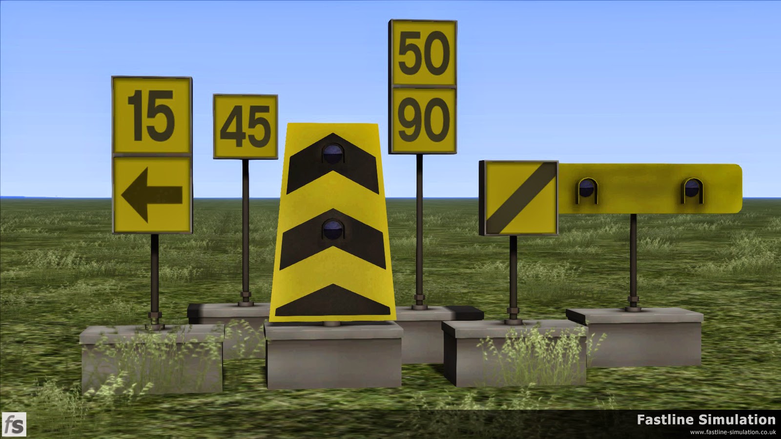 Fastline Simulation: A selection of early 1990's battery powered temporary speed restriction signs.