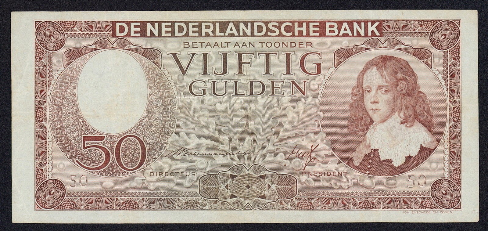 Netherlands Banknotes 50 Gulden Banknote 1945 Prince William II of Orange-Nassau