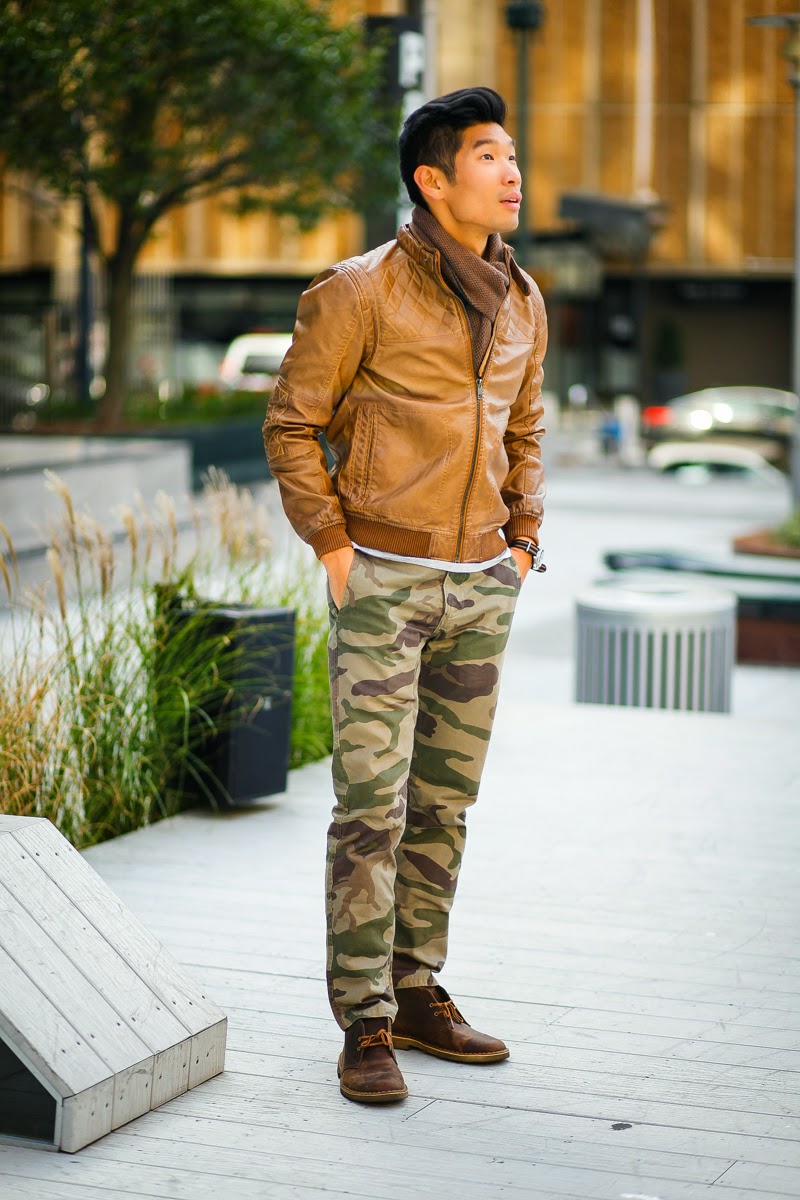 Levitate Style, Leo Chan - Ways to Wear a Leather Jacket Camo Pants