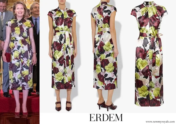 Queen Mathilde wore Erdem Finn Dress Bloomsbury Yellow Satin