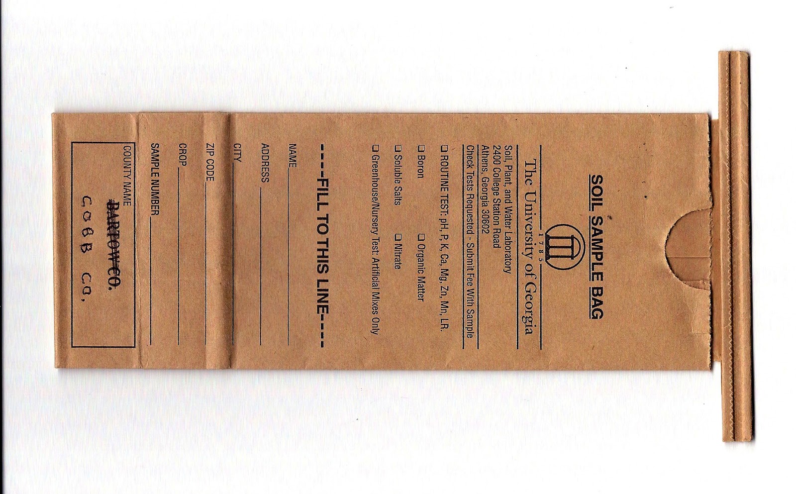 Green Meadows Community Garden Soil Sample Bags Available in the Shed