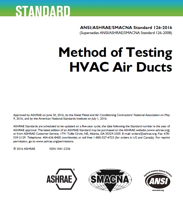 ASHRAE Standard 1262016 Method of Testing HVAC Air Ducts free zero