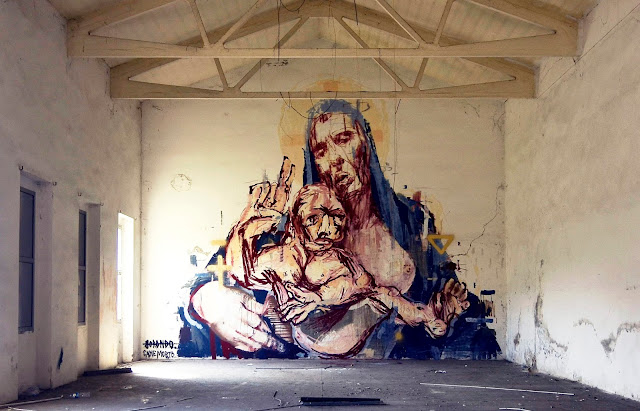 Street Art Collaboration By Borondo And Cane Morto In Bologna, Italy.