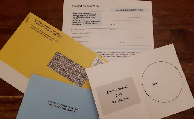 Kirjeäänestys, eduskustavaalit 2019, äänestäminen ulkomailta, äänestyslipuke