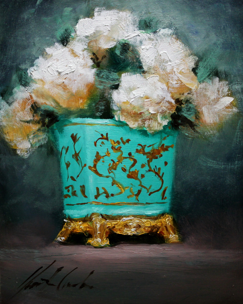 JustinClementsDailyPaintings "Teal and Gold Vase"