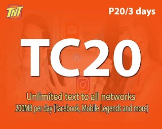 TNT TC20 – 3 days Unlimited text to Networks + 200MB/day Facebook TNT TC20 – 3 days Unlimited text to Networks + 200MB/day Facebook