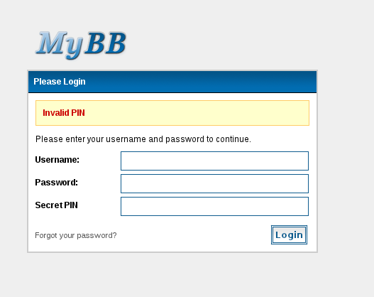 Add Secret PIN To ACP Login On MyBB Add Secret PIN To ACP Login On MyBB