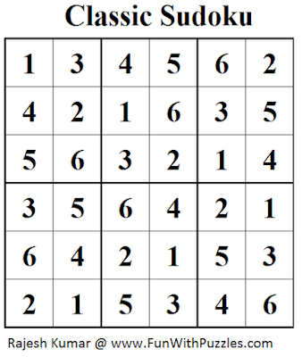 Classic Sudoku (Mini Sudoku Series #45) Solution