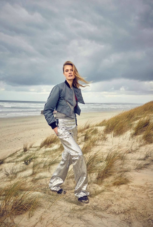Elle France January 2016, Constance Jablonksi 2016 SS Loewe Silver Crocodile-Embossed Leather Trousers Editorials