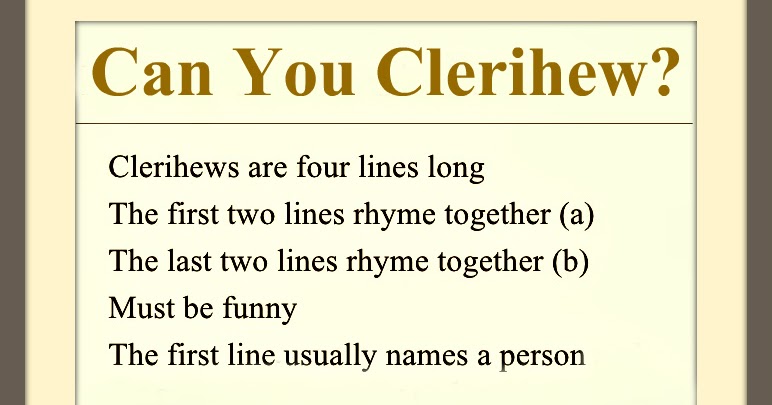 The Music In It: Adele Kenny's Poetry Blog: Prompt #285 – A Clerihew or Two