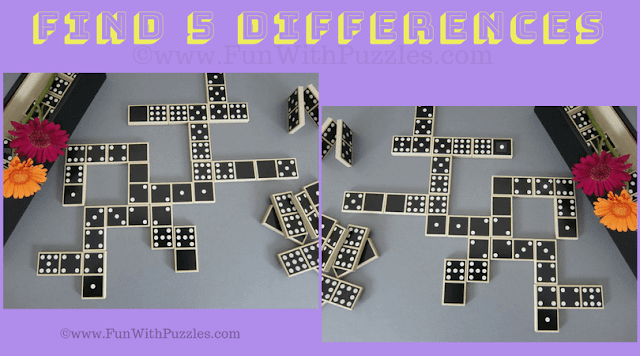 Find 5 Differences Picture Riddle: Dominoes Game