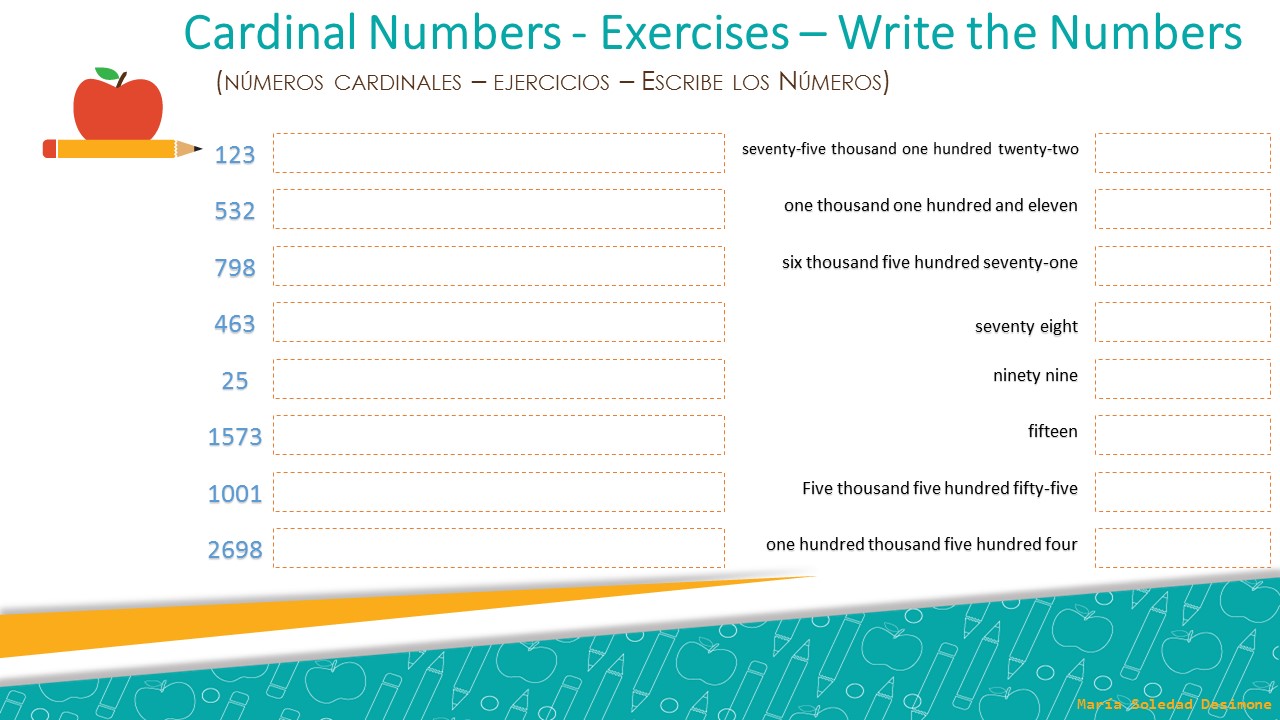 Ingles Cardinal Numbers Numeros Cardinales Exercises Ejercicios