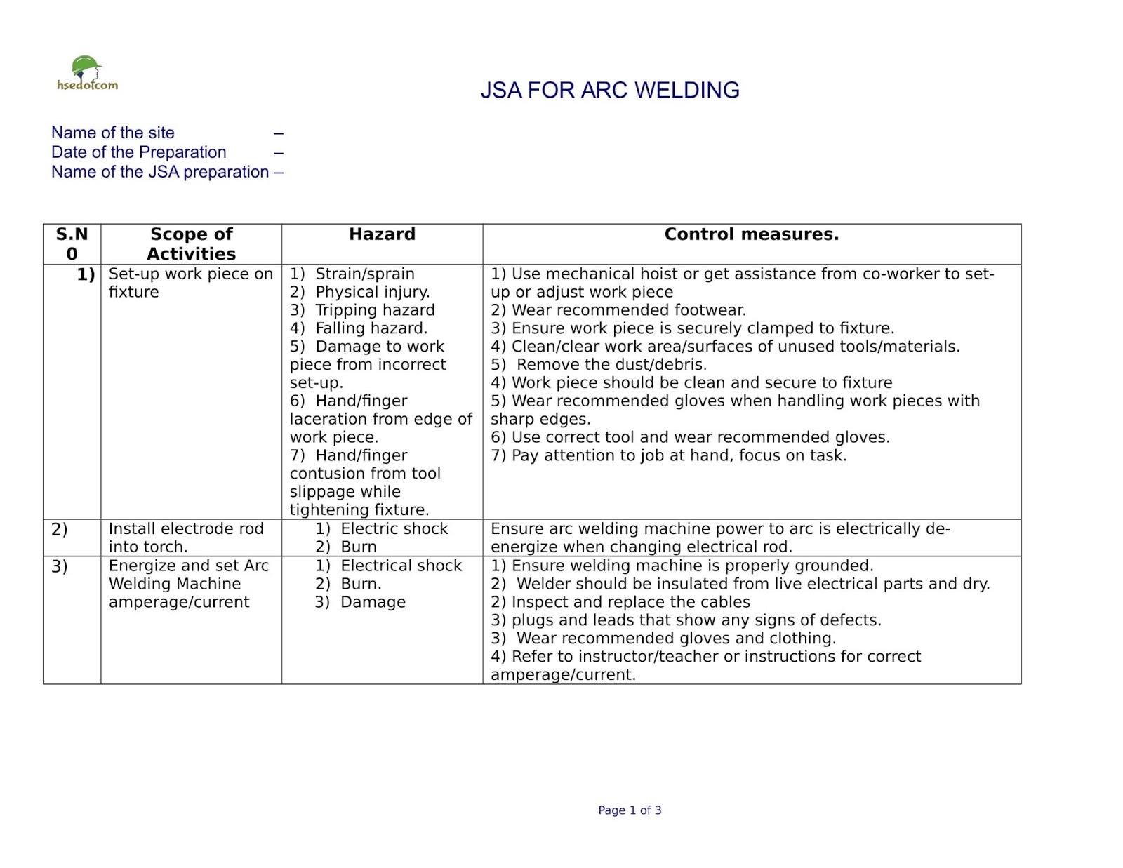 [Doc] JSA for ARC welding
