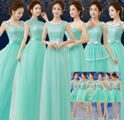 6-Design Turquoise Flowery Lace Bridesmaids Midi/MaxiDress