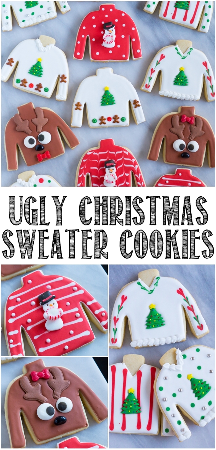 ugly Christmas sweater decorated cookies : tutorial from bakeat350.net