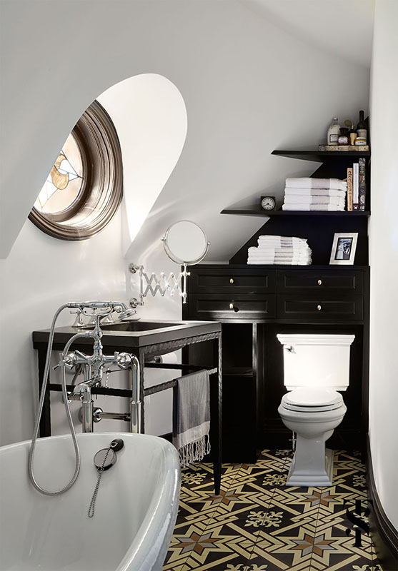 Bathroom with Classic Decor in French Tudor Renovation by Summer Thornton on Hello Lovely