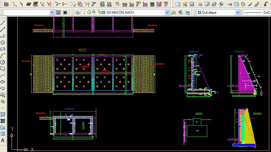 Exemple plan de ferraillage d'un mur de soutenement dwg