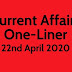 Current affairs One-Liner: 22nd April 2020