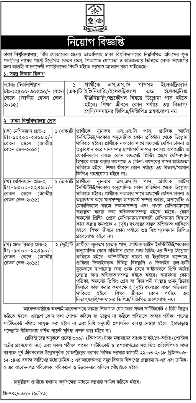 University of Dhaka (DU) Job Circular 2018 
