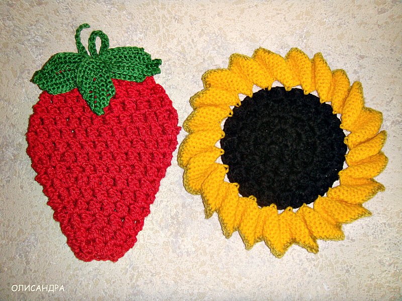 прихватка подсолнух из ткани.