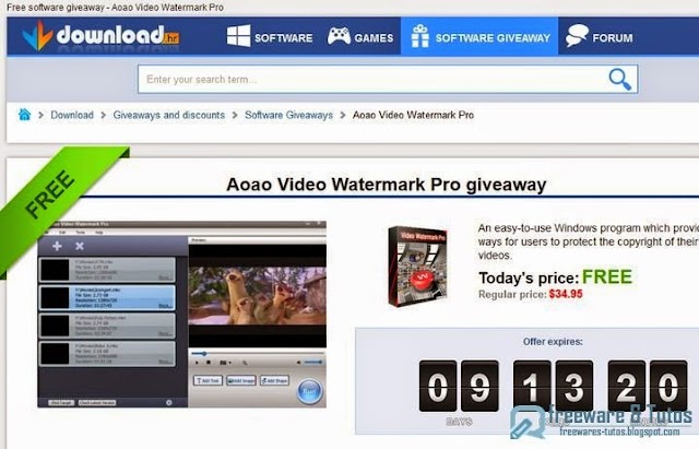 Offre promotionnelle : Aoao Video Watermark Pro gratuit ! (pendant 9 jours)