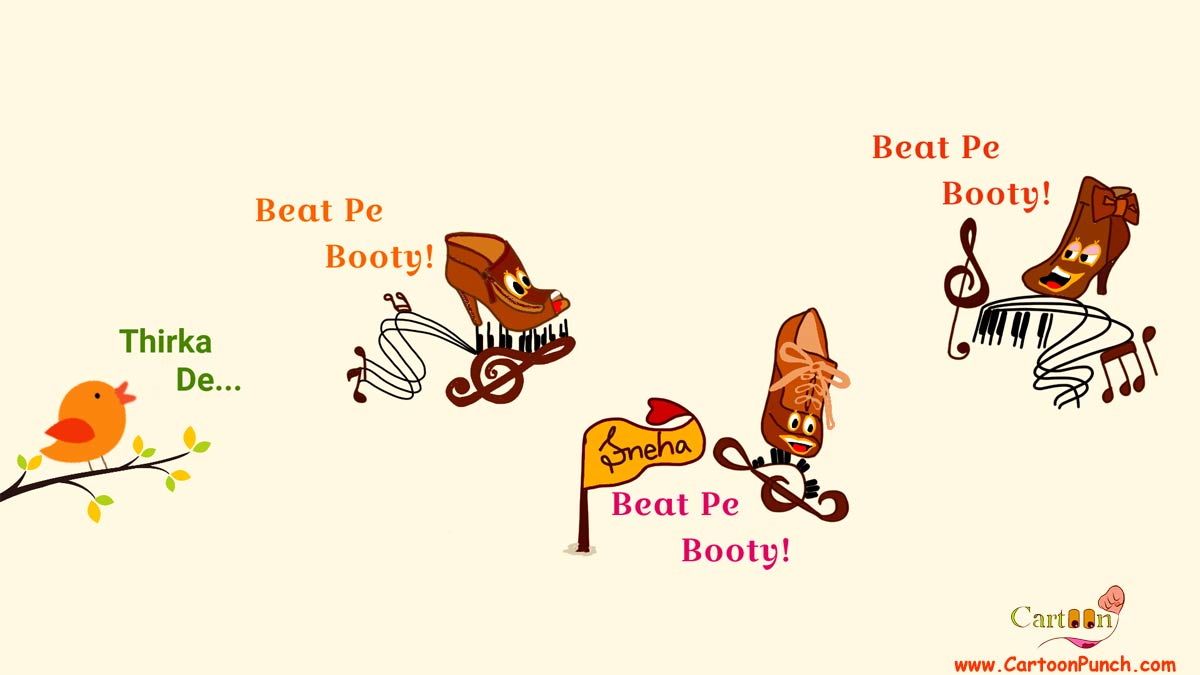 Thirka De...Beat Pe Booty! Bird singing Bollywood song cartoon illustration by sneha